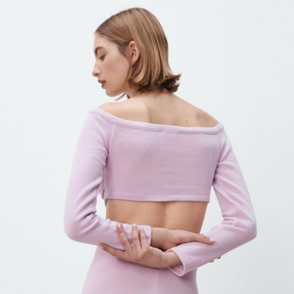 Zara Cropped Jacket/Cardigan Lilac L - Picture 4 of 6